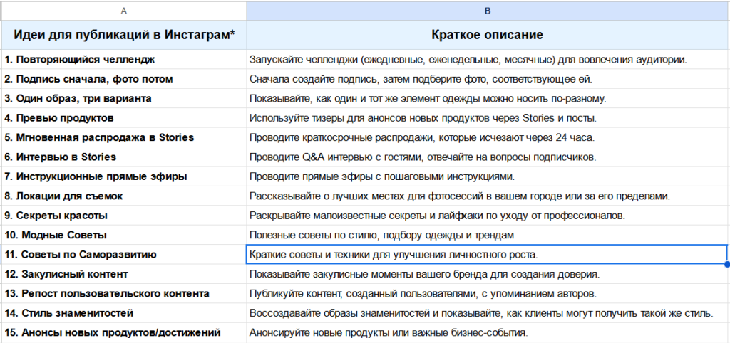 Контент-план для Инстаграм*: как составить, примеры готовых шаблонов